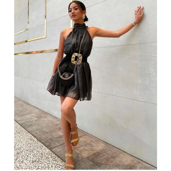 Choosy Black Open-Back Chiffon Mini-Dress Size M NWT - Picture 1 of 5